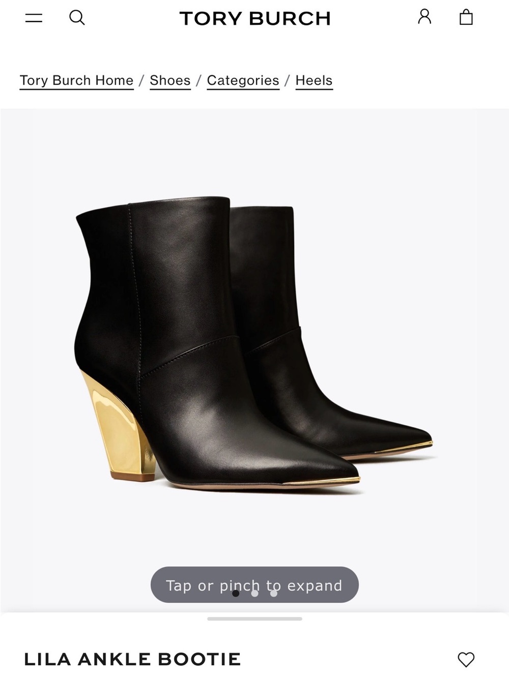 Tory Burch Black Leather Ankle Booties with Gold Block Heel Size 7